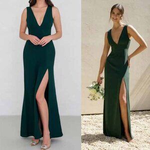 Park & Fifth Green Slit Gown V-Neck Wedding